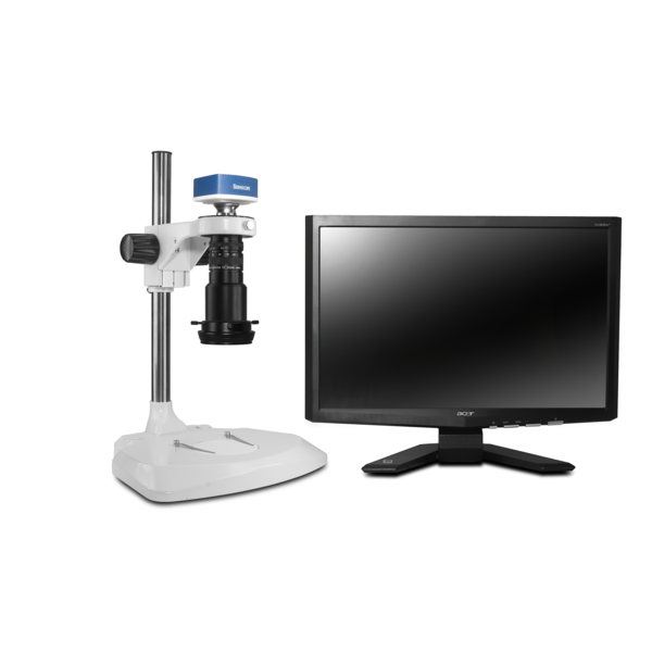 Scienscope Macro Digital Inspection System With Polarized LED Light On Lab Stand MAC-PK1-R3